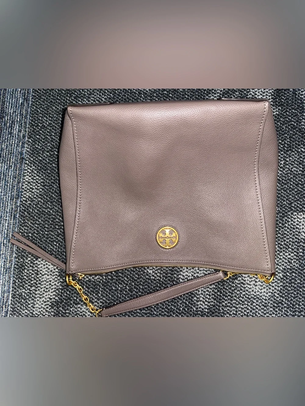 Tory Burch Taupe Leather Hobo with Gold Chain Strap